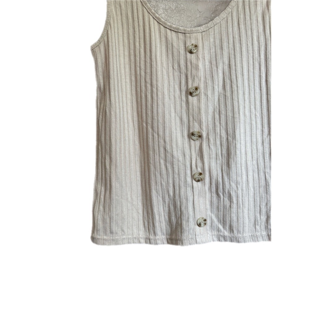 H&M Ribbed Knit Tank Top Womens Small Beige Excellent Button Front Scoop Neck - Picture 4 of 9